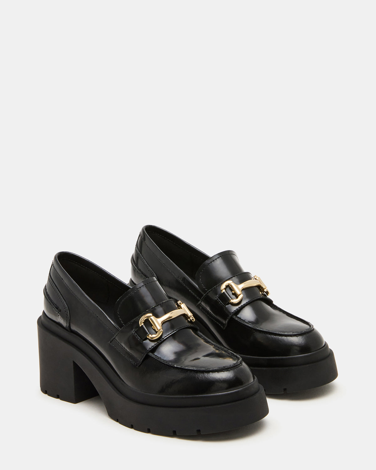 Steve Madden LAZRA Black Platform Lug Block Heel Women's Loafer