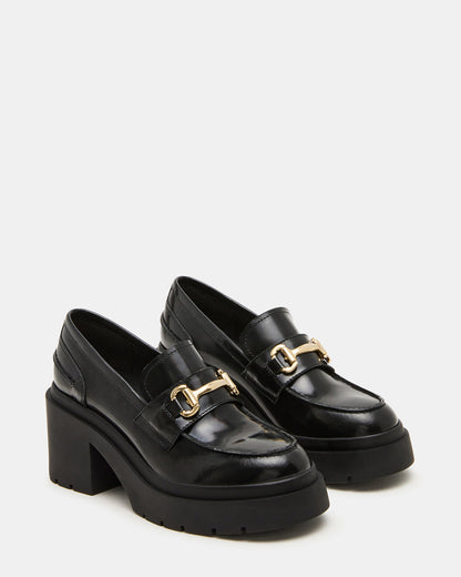 Steve Madden LAZRA Black Platform Lug Block Heel Women's Loafer
