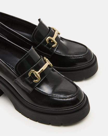 Steve Madden LAZRA Black Platform Lug Block Heel Women's Loafer