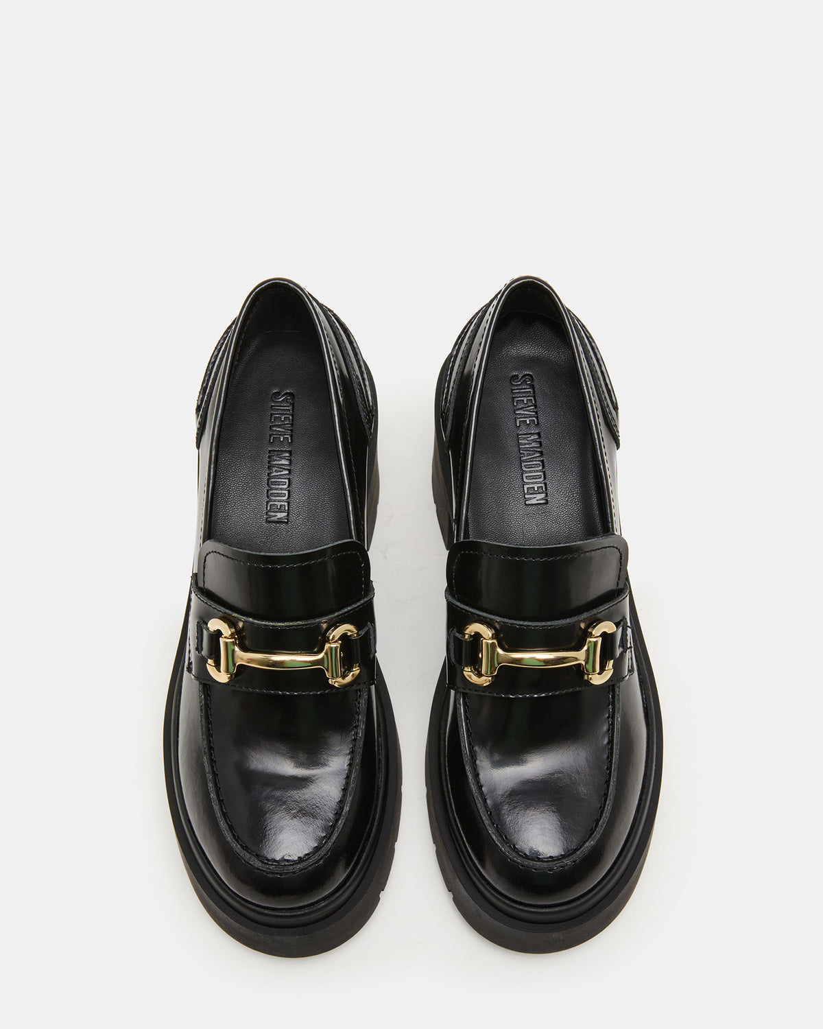 Steve Madden LAZRA Black Platform Lug Block Heel Women's Loafer