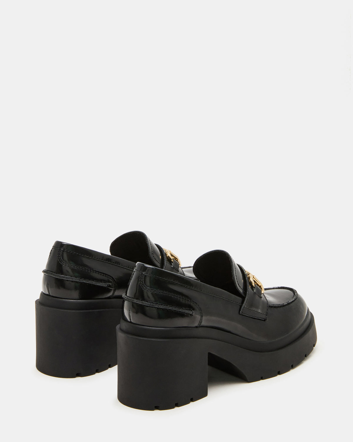 Steve Madden LAZRA Black Platform Lug Block Heel Women's Loafer