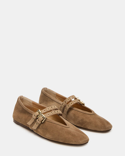 Steve Madden LYDIA Taupe Suede Square-Toe Mary Jane Ballet Women's Flat