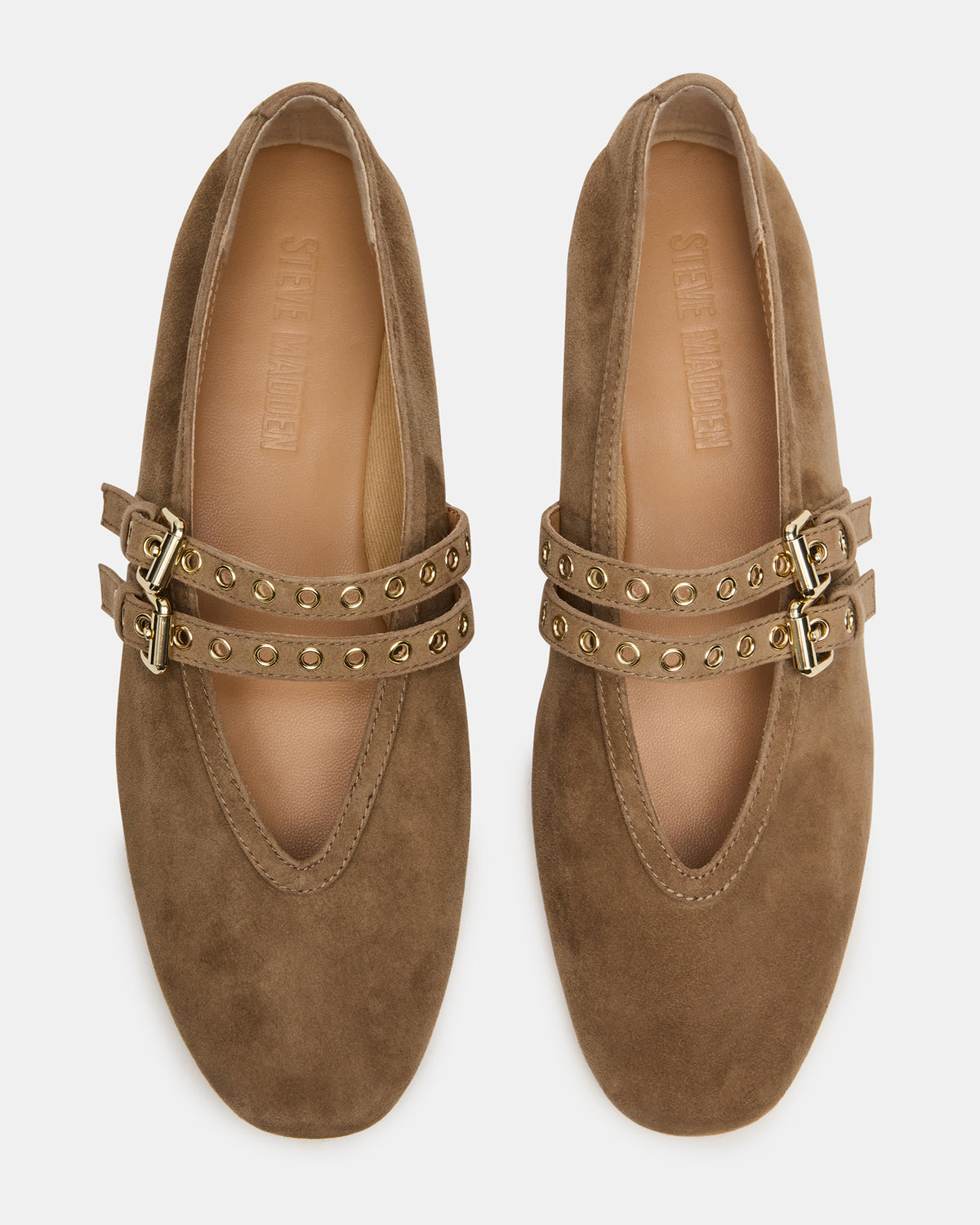 Steve Madden LYDIA Taupe Suede Square-Toe Mary Jane Ballet Women's Flat