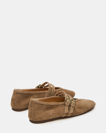 Steve Madden LYDIA Taupe Suede Square-Toe Mary Jane Ballet Women's Flat