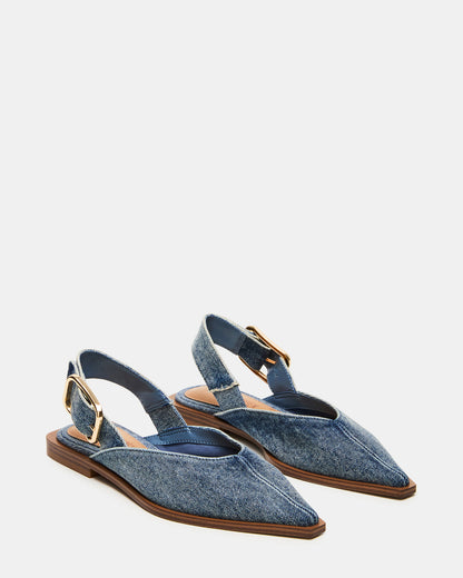 Steve Madden SHAY Denim Fabric Pointed-Toe Slingback Ballet Women's Flat