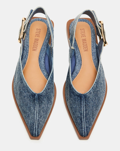 Steve Madden SHAY Denim Fabric Pointed-Toe Slingback Ballet Women's Flat