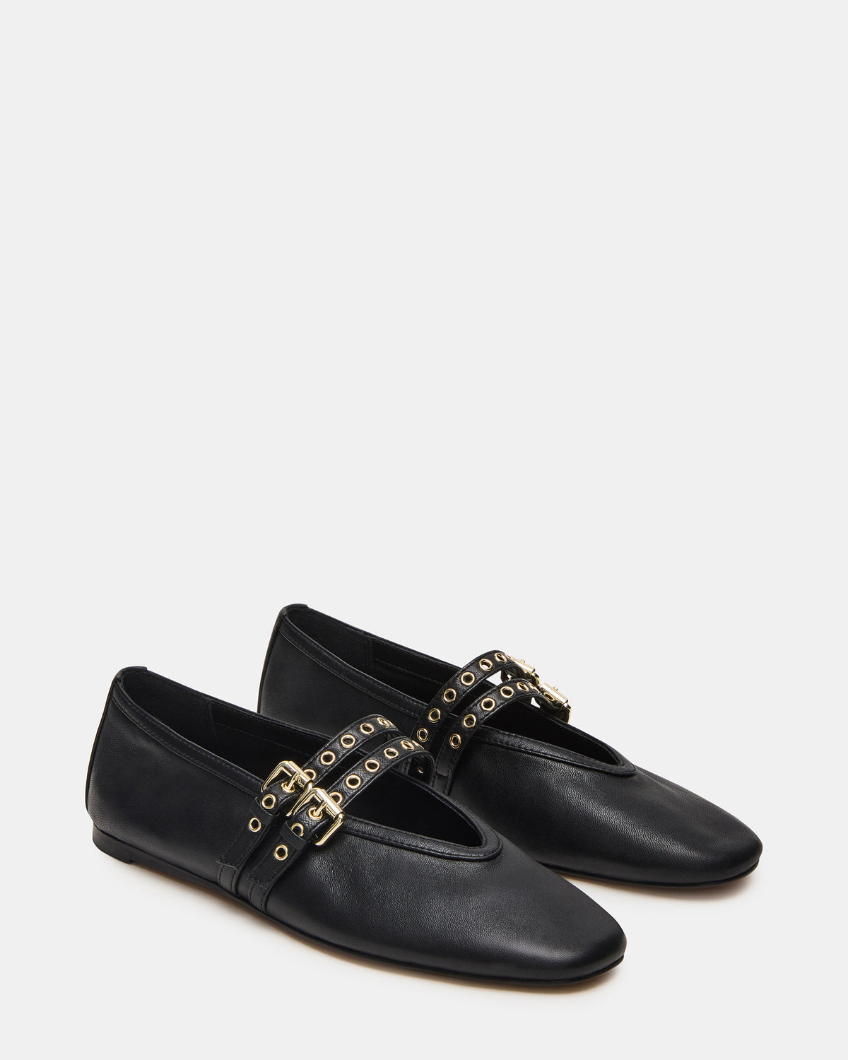 Steve Madden LYDIA Black Leather Square-Toe Mary Jane Ballet Women's Flat
