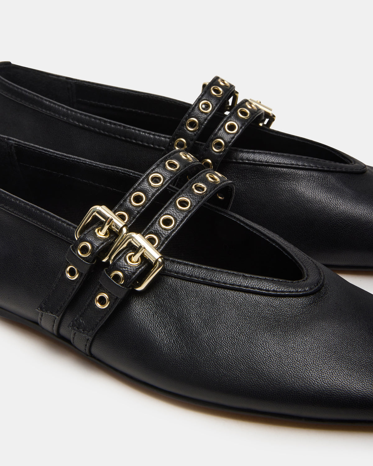 Steve Madden LYDIA Black Leather Square-Toe Mary Jane Ballet Women's Flat
