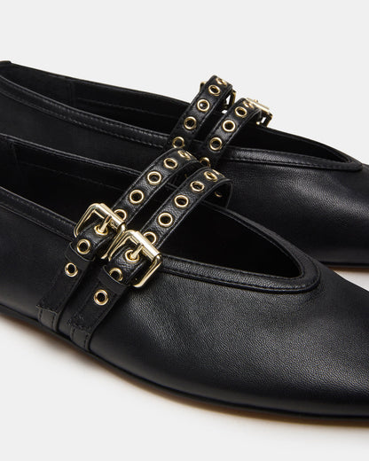 Steve Madden LYDIA Black Leather Square-Toe Mary Jane Ballet Women's Flat