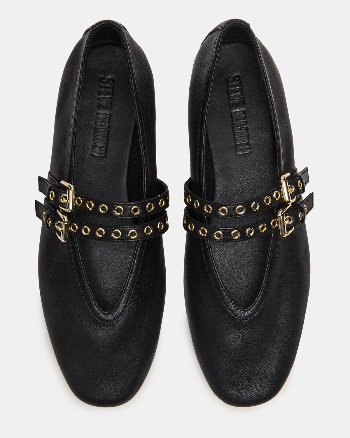 Steve Madden LYDIA Black Leather Square-Toe Mary Jane Ballet Women's Flat