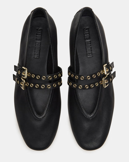 Steve Madden LYDIA Black Leather Square-Toe Mary Jane Ballet Women's Flat