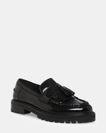 Steve Madden MINKA Black Leather Women's Platform Lug Sole Loafer