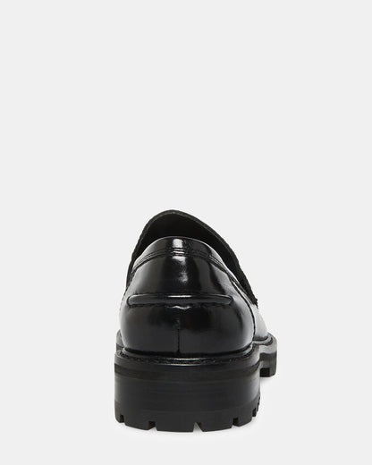 Steve Madden MINKA Black Leather Women's Platform Lug Sole Loafer