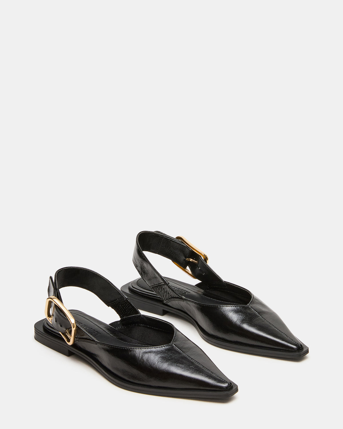 Steve Madden SHAY Black Leather Pointed-Toe Slingback Ballet Women's Flat