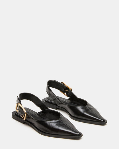 Steve Madden SHAY Black Leather Pointed-Toe Slingback Ballet Women's Flat