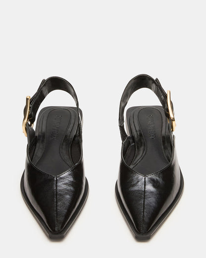 Steve Madden SHAY Black Leather Pointed-Toe Slingback Ballet Women's Flat