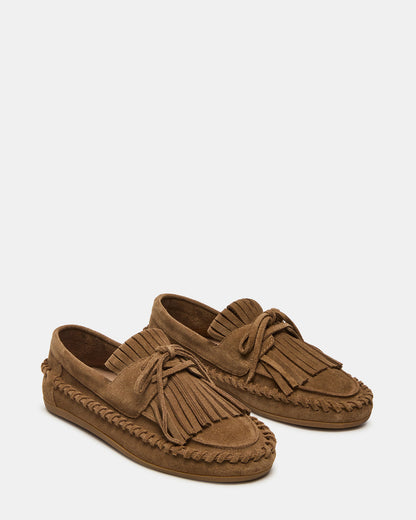 Steve Madden SAMUAL Chestnut Suede Fringe Boat Women's Loafer