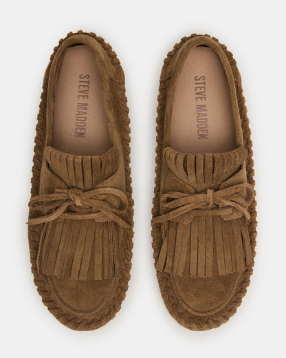 Steve Madden SAMUAL Chestnut Suede Fringe Boat Women's Loafer