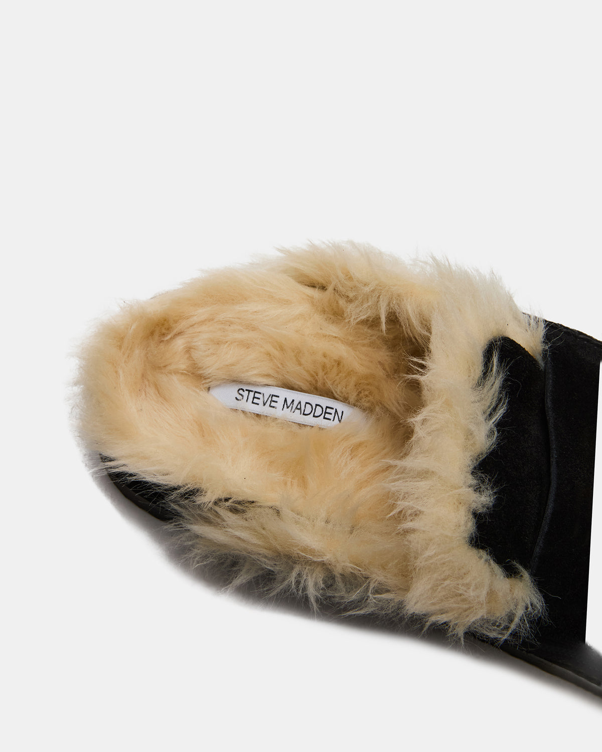 Steve Madden TOBIN Faux Fur Black Suede Slip-On Mule Women's Flat