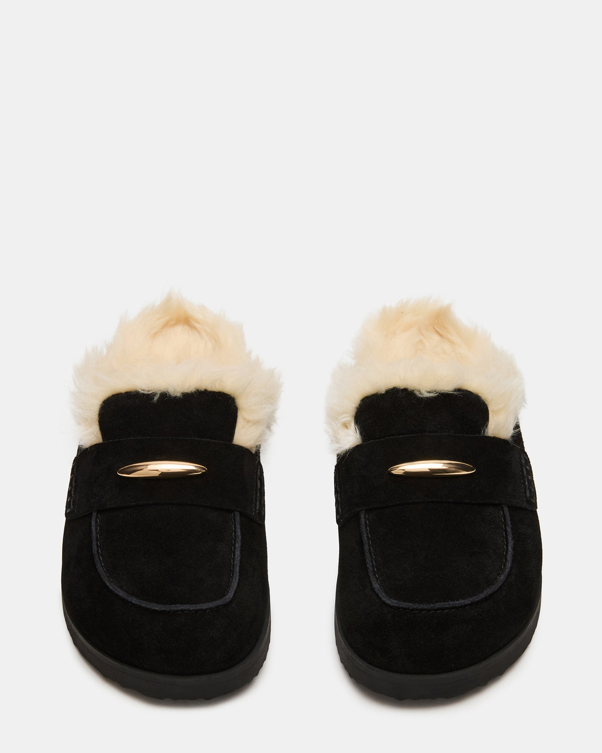 Steve Madden TOBIN Faux Fur Black Suede Slip-On Mule Women's Flat