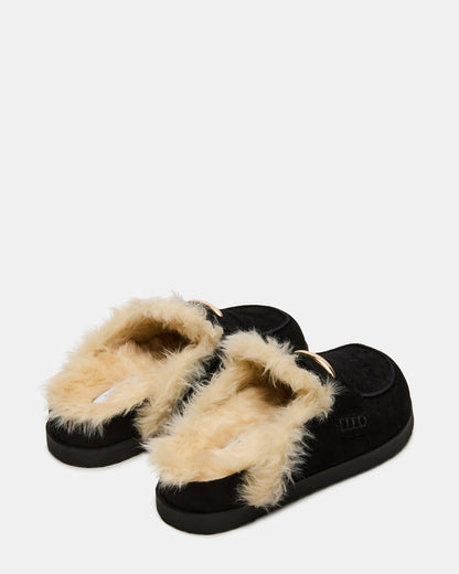 Steve Madden TOBIN Faux Fur Black Suede Slip-On Mule Women's Flat