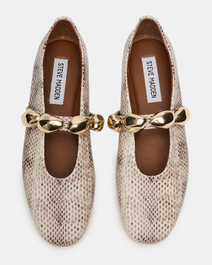 Steve Madden POPPIN Natural Snake Mary Jane Ballet Women's Flat