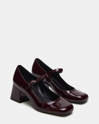 Steve Madden DARCEY Wine Patent Square-Toe Mary Jane Block Heel Women's Loafer