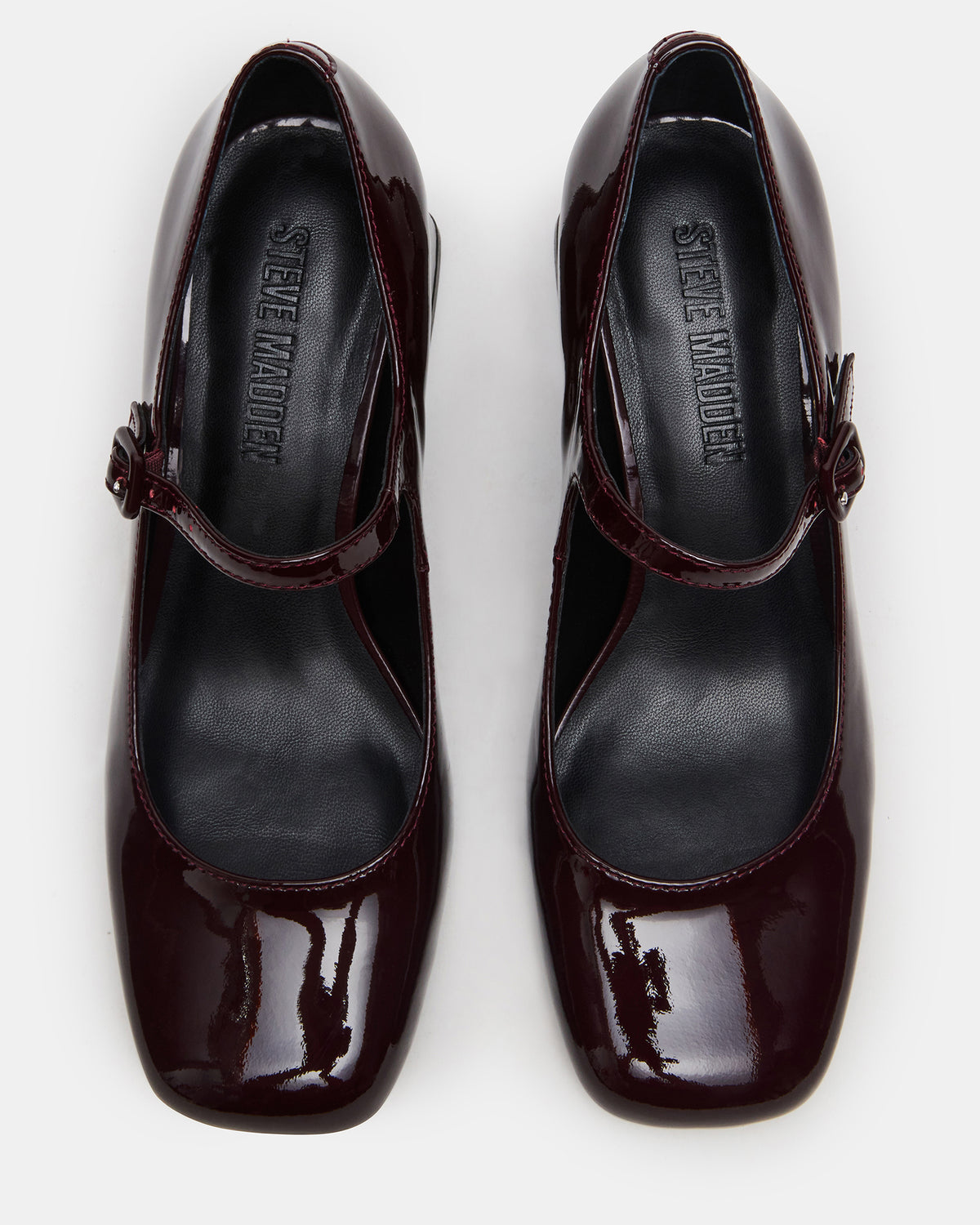 Steve Madden DARCEY Wine Patent Square-Toe Mary Jane Block Heel Women's Loafer