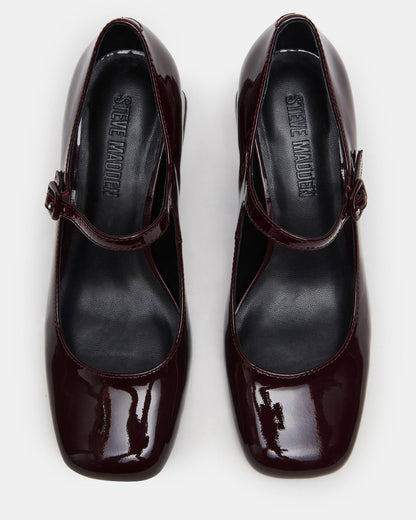 Steve Madden DARCEY Wine Patent Square-Toe Mary Jane Block Heel Women's Loafer