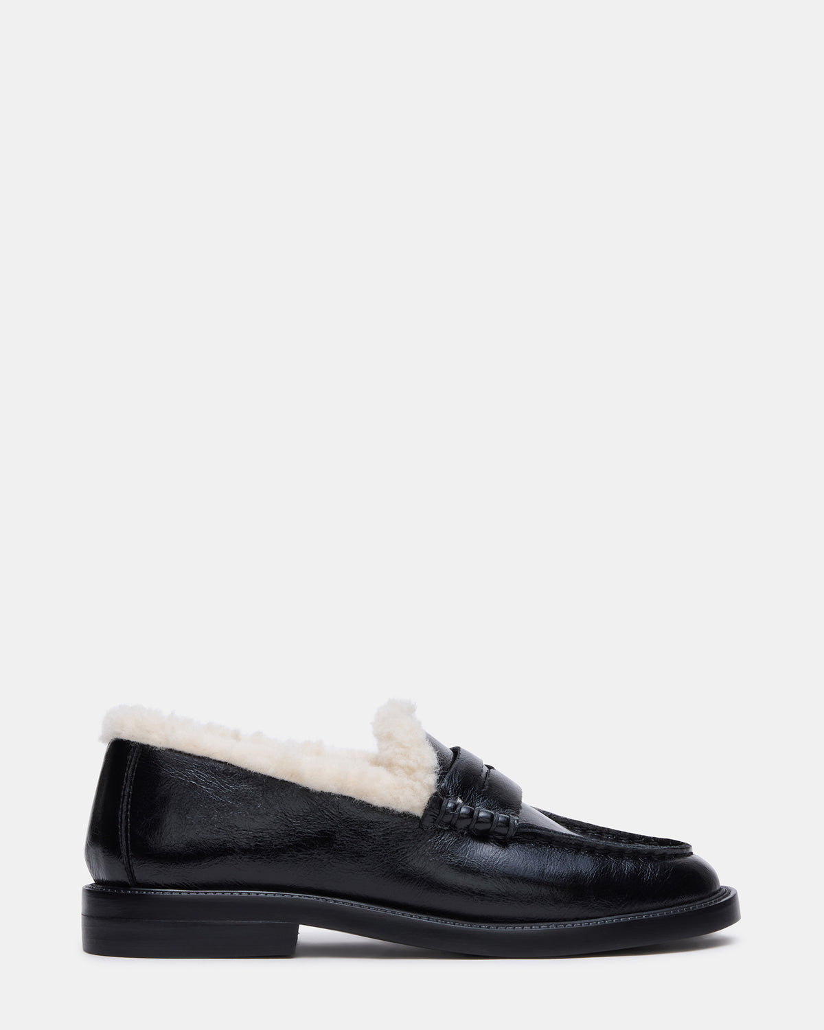 Steve Madden MADISON Faux Fur Black Leather Women's Penny Loafer