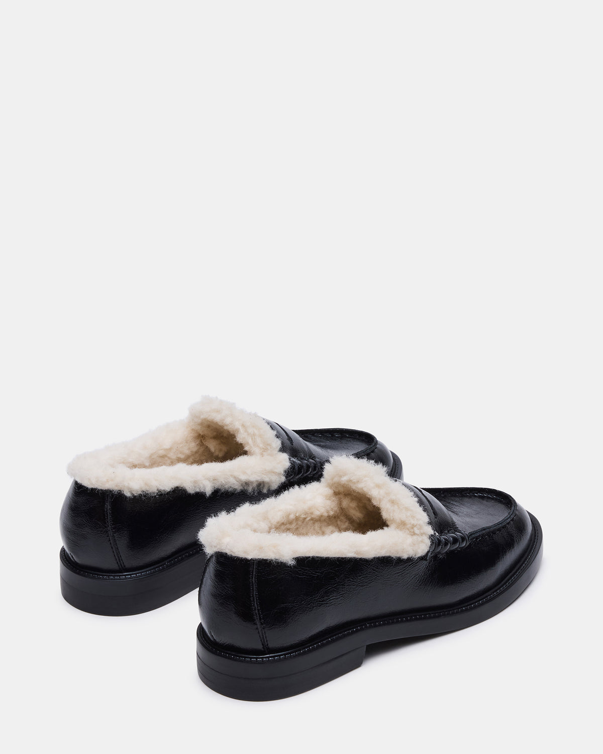 Steve Madden MADISON Faux Fur Black Leather Women's Penny Loafer