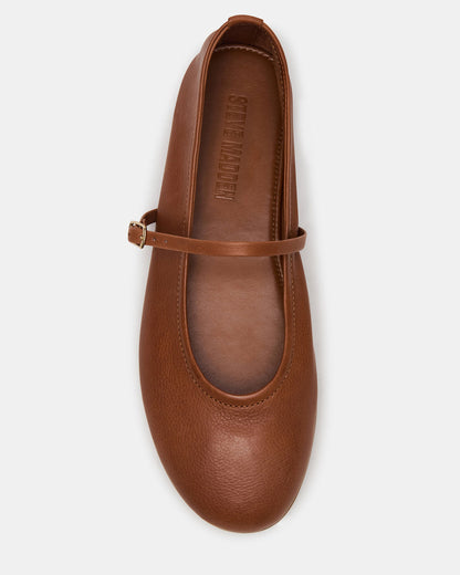 Steve Madden BESETTE Tan Leather Mary Jane Ballet Women's Flat