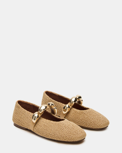 Steve Madden POPPIN Natural Raffia Mary Jane Ballet Women's Flat