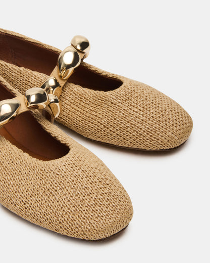 Steve Madden POPPIN Natural Raffia Mary Jane Ballet Women's Flat