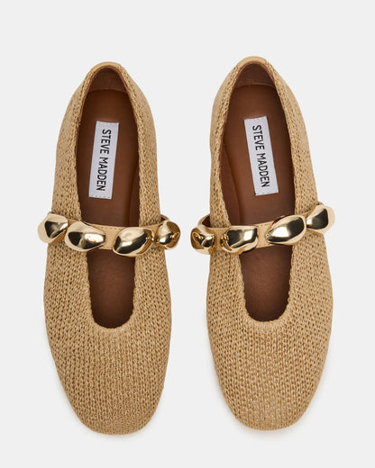 Steve Madden POPPIN Natural Raffia Mary Jane Ballet Women's Flat