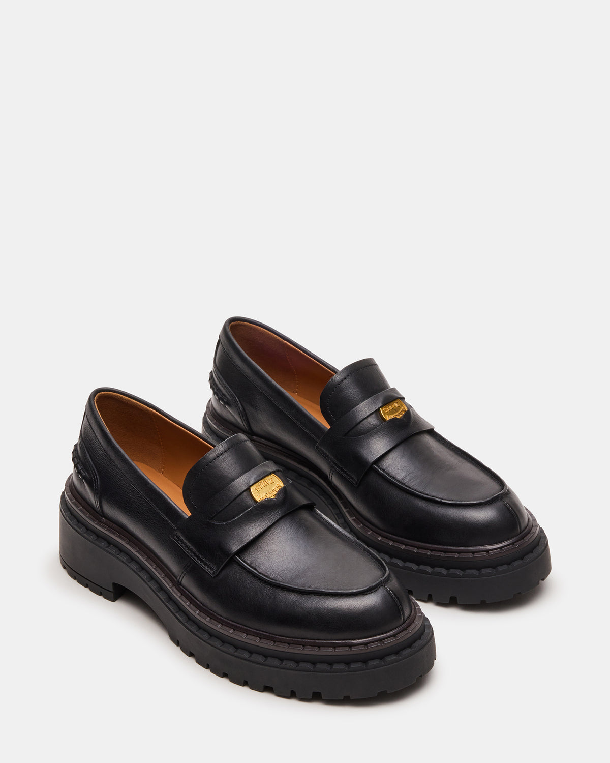 Steve Madden RAFTUS Black Leather Platform Lug Women's Loafer