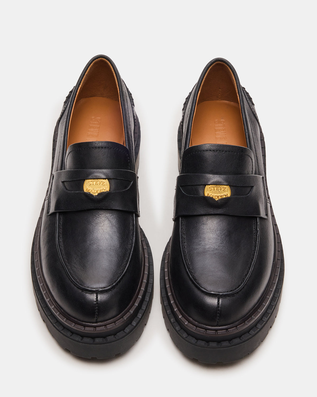 Steve Madden RAFTUS Black Leather Platform Lug Women's Loafer