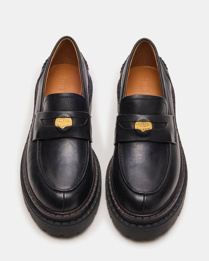 Steve Madden RAFTUS Black Leather Platform Lug Women's Loafer