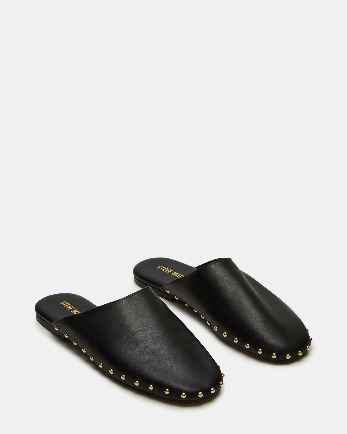 Steve Madden PEARSON Black Leather Rounded-Toe Slip-On Women's Flat