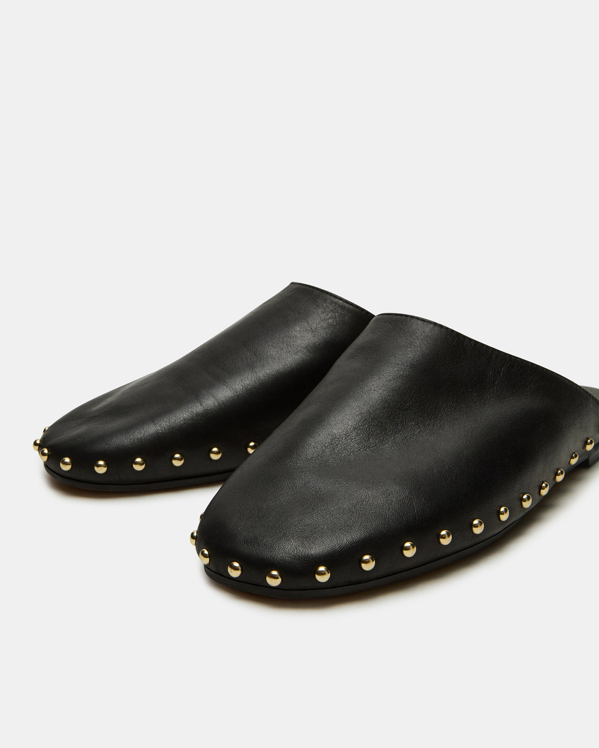 Steve Madden PEARSON Black Leather Rounded-Toe Slip-On Women's Flat