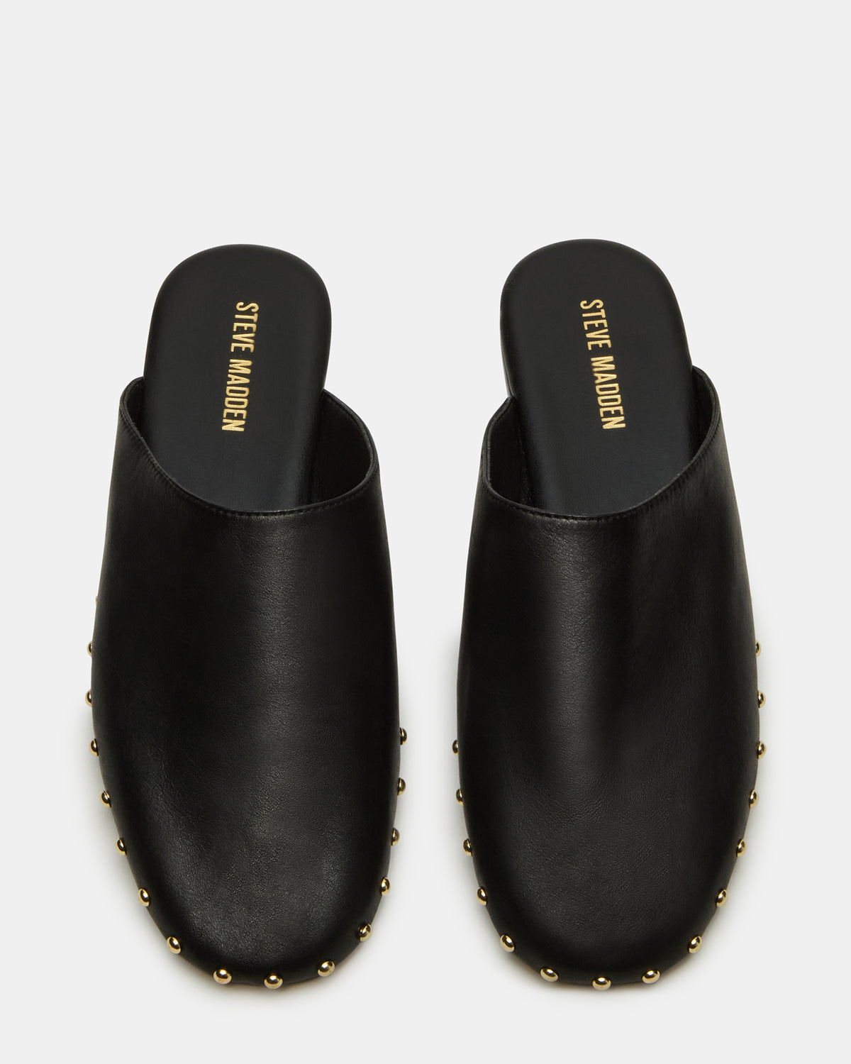 Steve Madden PEARSON Black Leather Rounded-Toe Slip-On Women's Flat