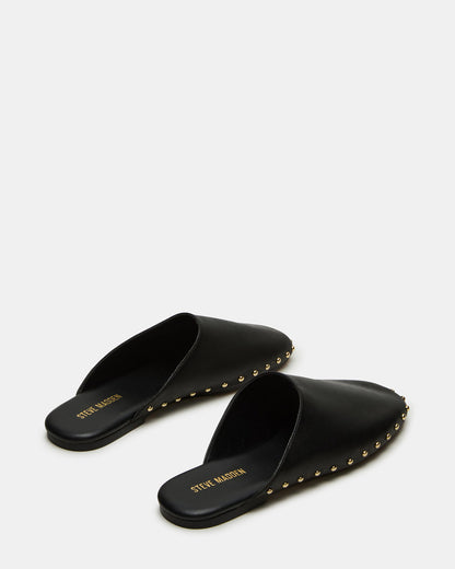 Steve Madden PEARSON Black Leather Rounded-Toe Slip-On Women's Flat