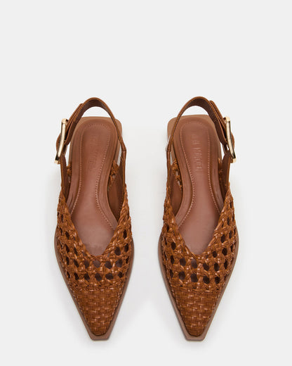 Steve Madden SHAY Woven Cognac Pointed-Toe Slingback Ballet Women's Flat
