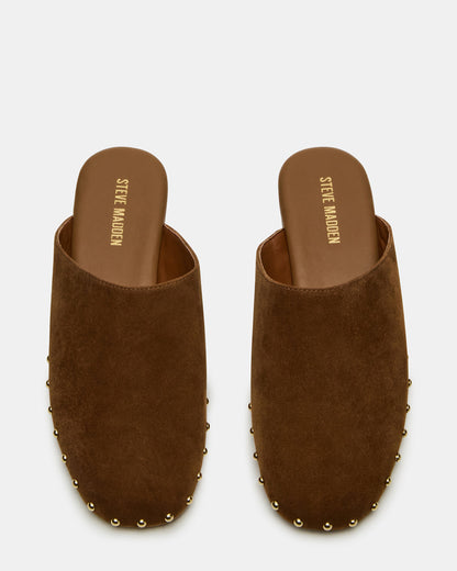 Steve Madden PEARSON Chestnut Suede Rounded-Toe Slip-On Women's Flat