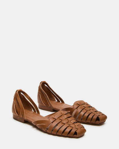Steve Madden MEDLIN Tan Leather Square-Toe Fisherman Women's Flat