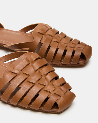Steve Madden MEDLIN Tan Leather Square-Toe Fisherman Women's Flat
