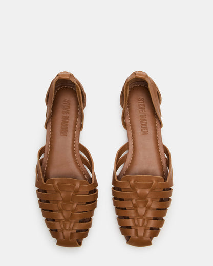 Steve Madden MEDLIN Tan Leather Square-Toe Fisherman Women's Flat