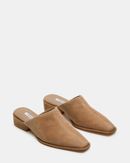 Steve Madden DESSA Taupe Suede Square-Toe Mule Women's Flat