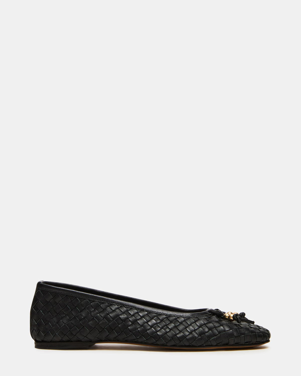 Steve Madden DIVY Black Leather Woven Bow Ballet Round-Toe Women's Flat
