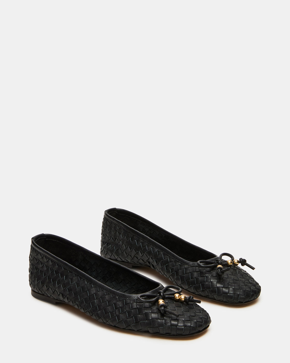Steve Madden DIVY Black Leather Woven Bow Ballet Round-Toe Women's Flat